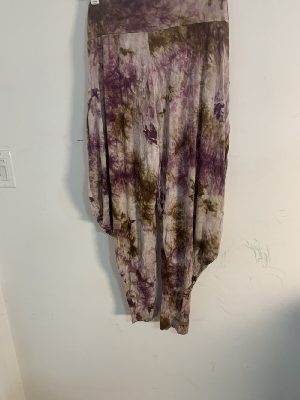 Kooniez Boho Tie Dye Harem Pants Lg- Brown Pink Drop Crotch Genie Pants USA - Picture 5 of 7